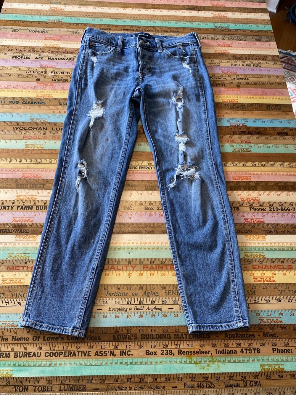Hollister Jeans Size 0R W24 L25 Womens Low Rise Crop Boyfriend Blue Denim